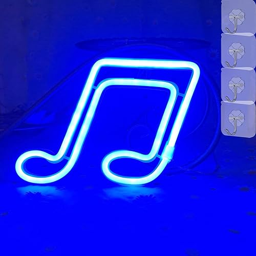 Miniatura 7 de Letreros de neón con notas musicales  Luz nocturna LED azul con USB o pilas para dormitorio, sala de estar, bar, fiesta, boda, Navidad