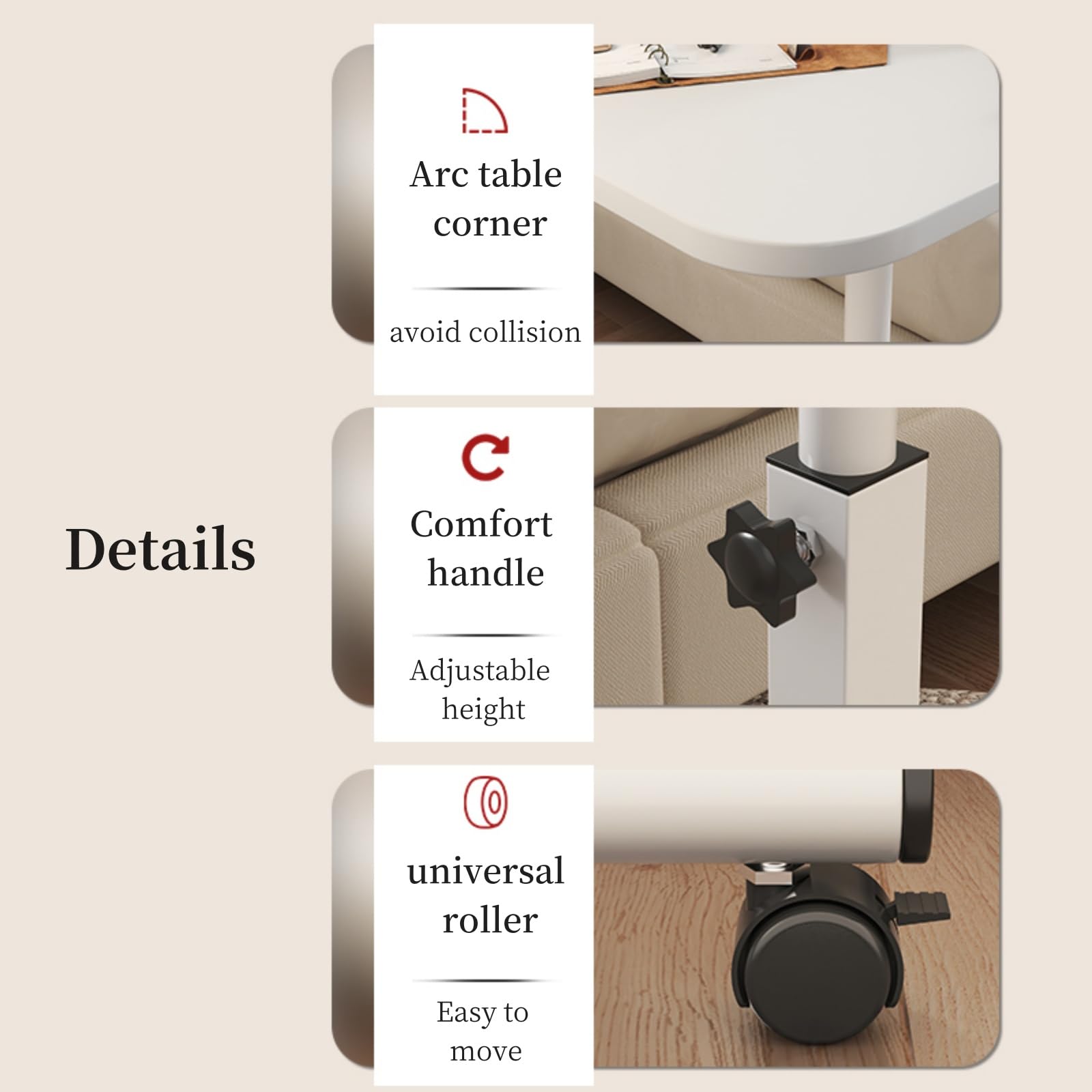 Mesa de altura ajustable con ruedas para cama, escritorio de cama móvil, mesa portátil con ruedas, mesa de computadora portátil sobre la cama, escritorio de pie