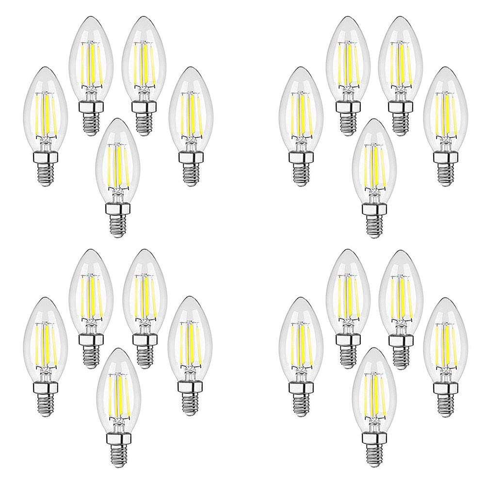 Lampadine a Candela LED E14,Lampadine a LED C35 a Vite Piccola Candelabri Non Dimmerabili Lampadina a Filamento Bianco Freddo 6500K 4W(Equivalente a 40W) 20 Confezioni