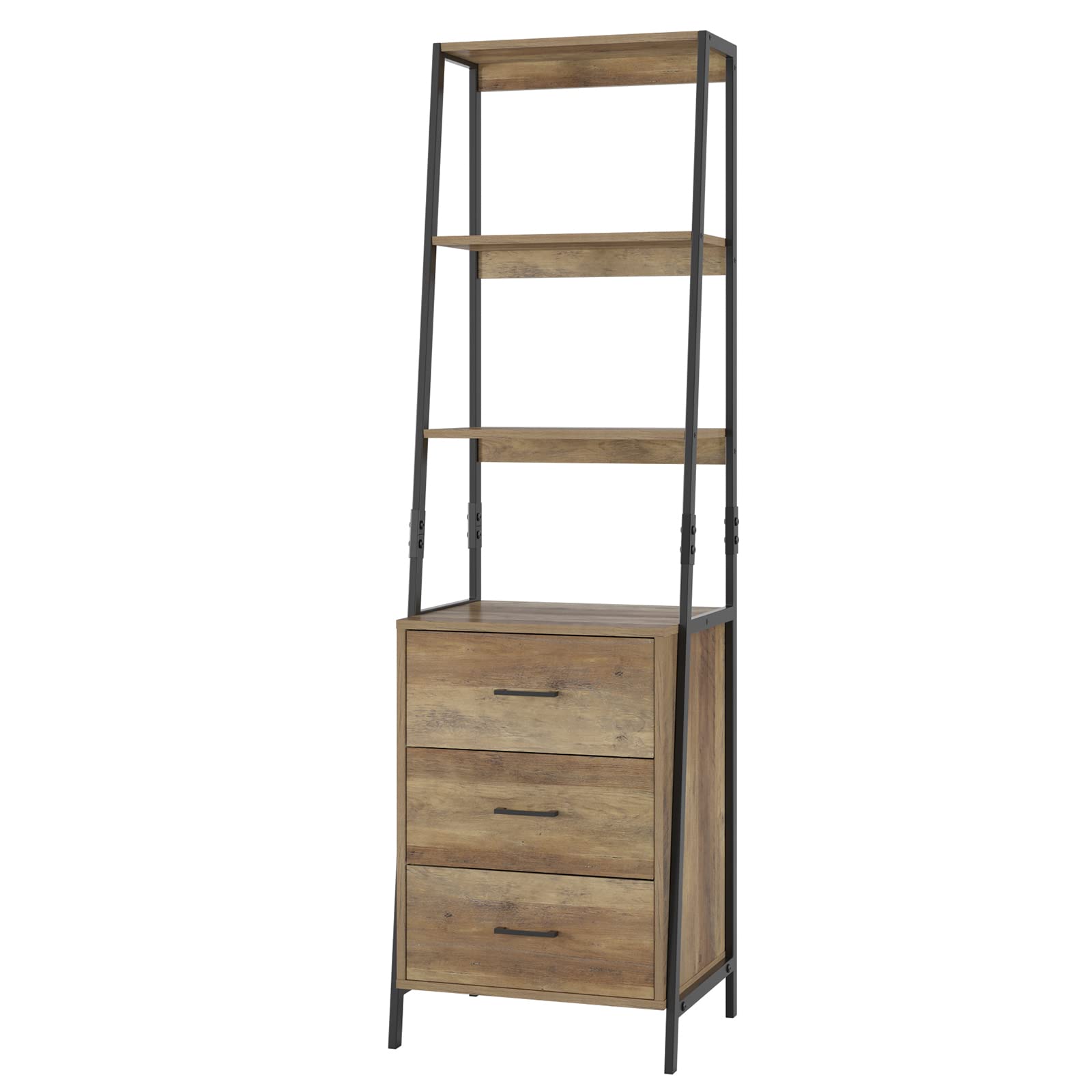 Buy Industrial Ladder Bookcase, 3 Tier Ladder Shelf with Fabric Drawers