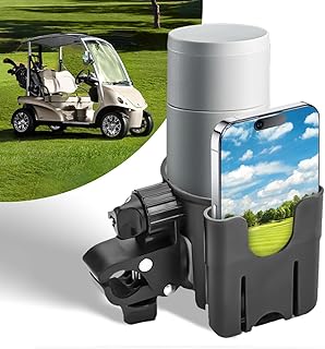 Golf Cart Cup Holders, Universal 2-in-1 Mug Phone Holder, Mount Compatible with EZGO/Club Car/Yamaha, 360° Swivel with Silicone Protective Pad, Bike, Wheelchair, Walker, Scooter