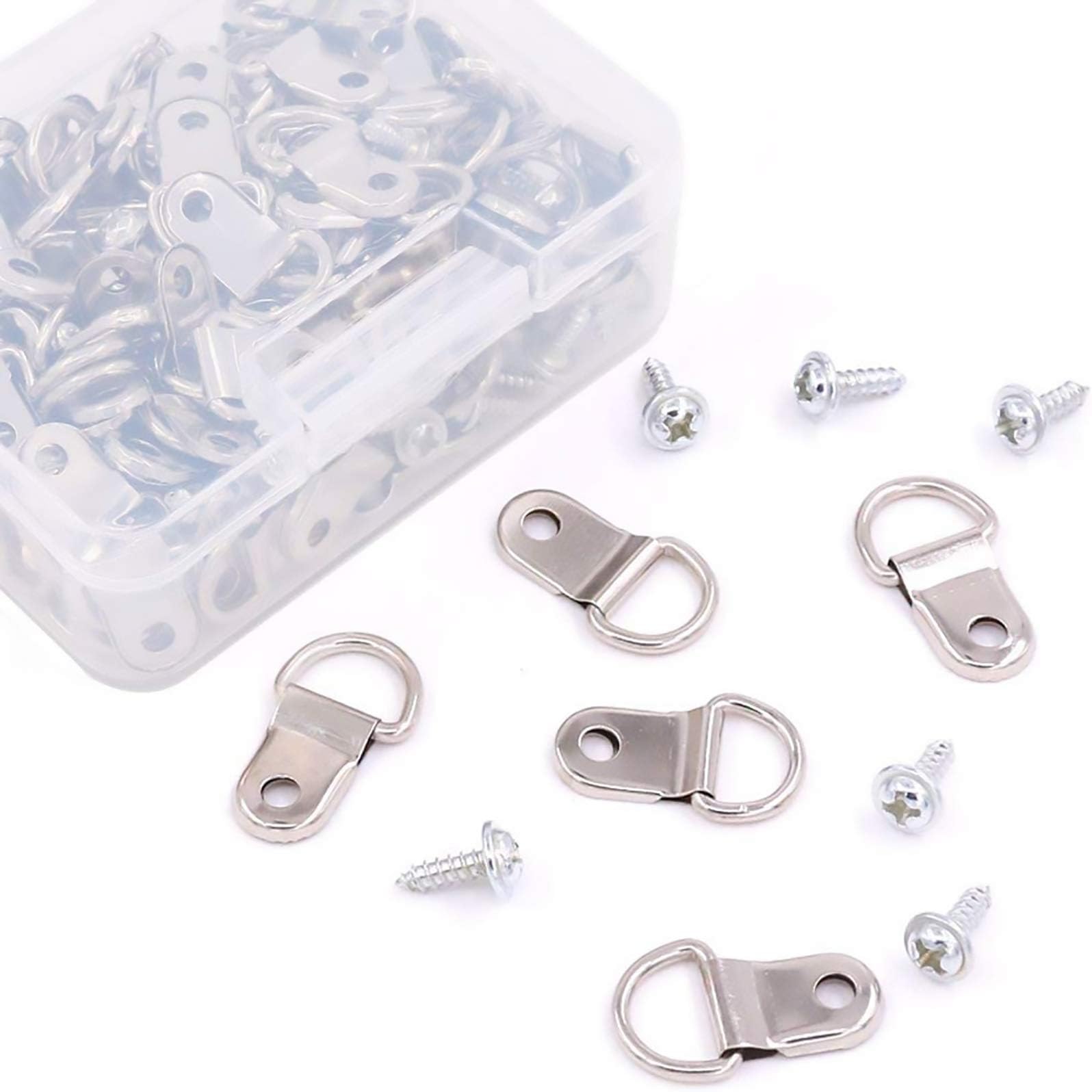 110Pcs Silver Metal D Ring Picture Hangers Frame Hanging Hangers Single Hole with Screws for Picture Painting Frame Cross-Stitch