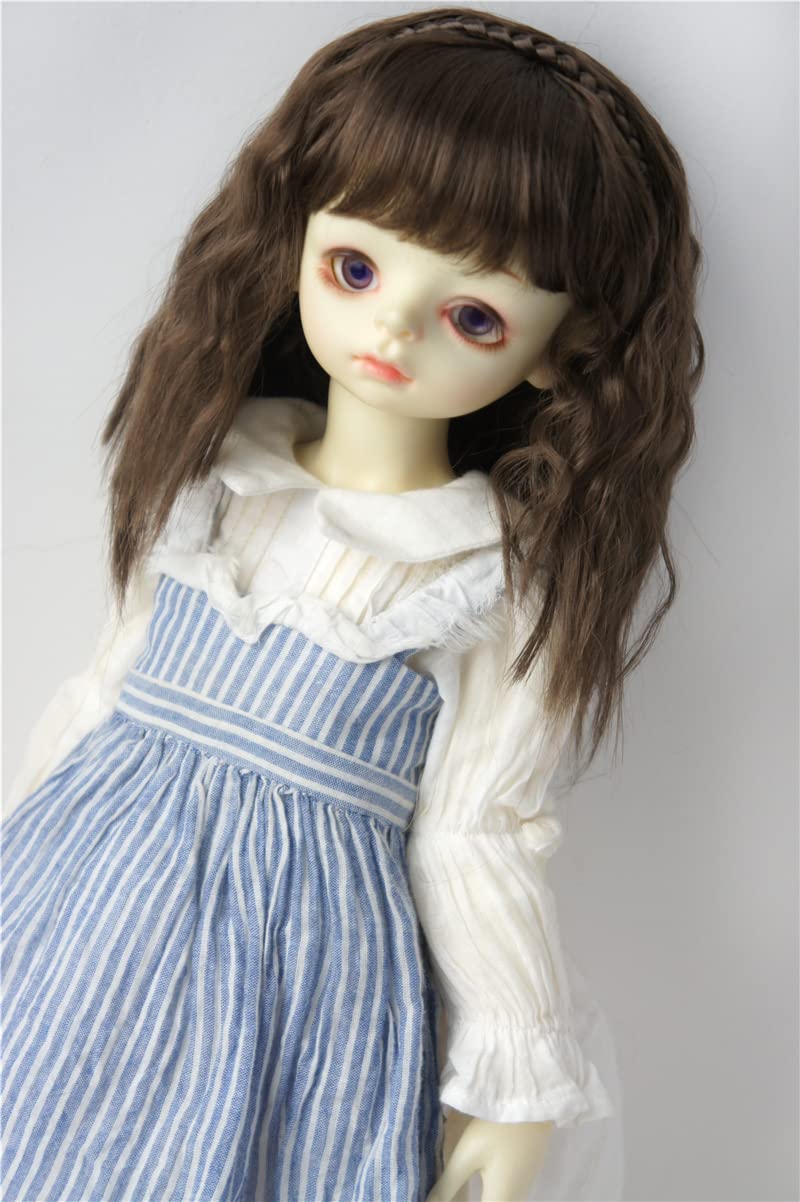 wigs JD633 Princess Curl with Lovely braiding band Synthetic mohair BJD wig Blythes accessories (Medium Brown, 8-9inch)