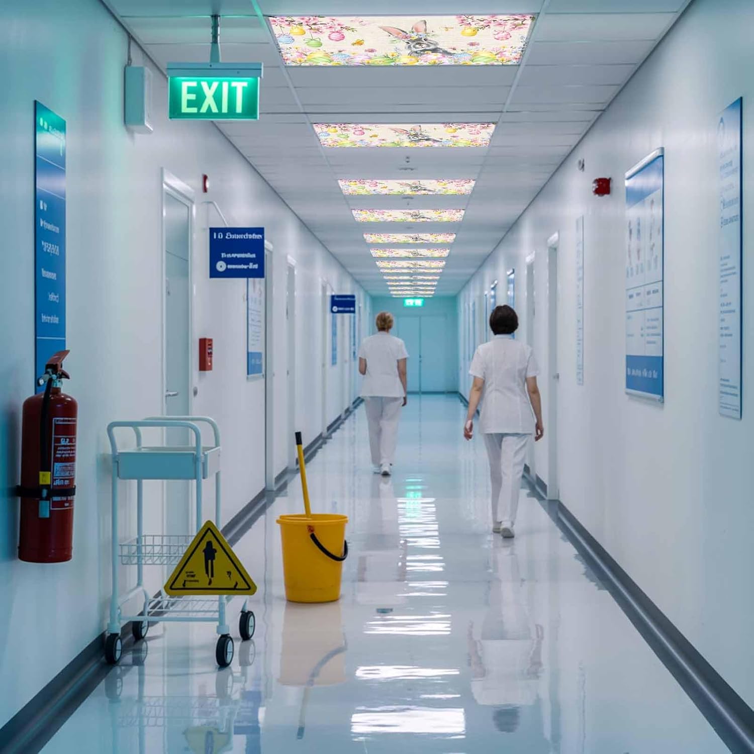 2x4 ft Fluorescent Light Cover for Ceiling Easter Egg Gray Bunny Floral Magnetic Light Filters, Country Vintage Linen Ceiling Lampshades for Home School Office 4Pcs