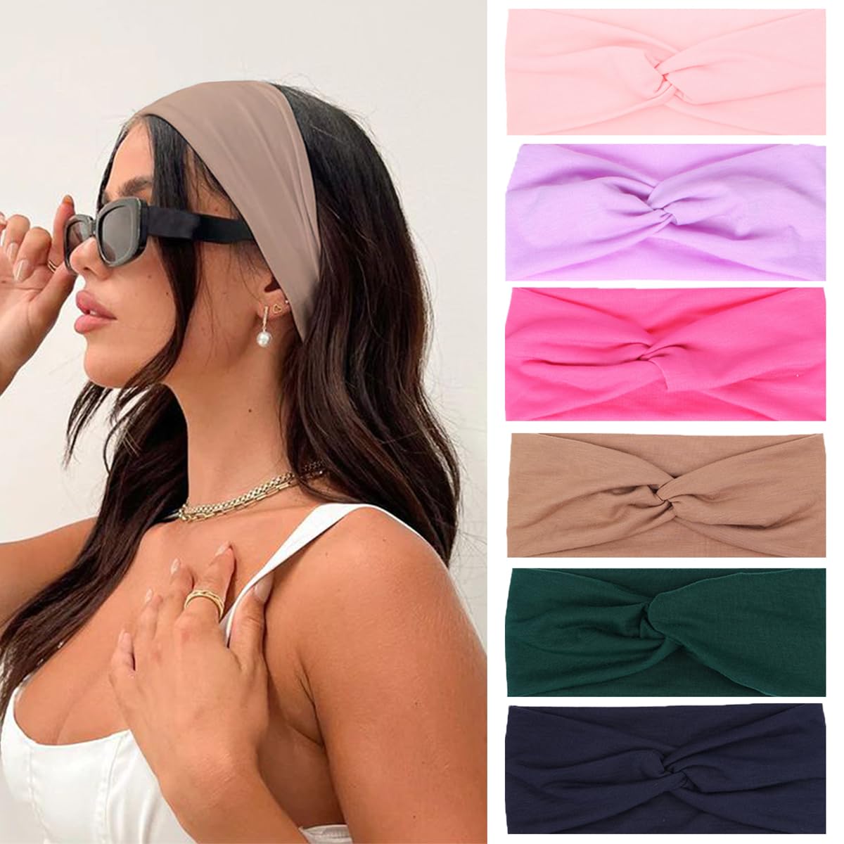 Kachanaa 6 Pack Elastic Fashion Non-slip Bandana Headbands for Women Knot Floral Printed Hair Band Scarf Turban for Yoga Outdoor Sport Sweat Wicking for Girls