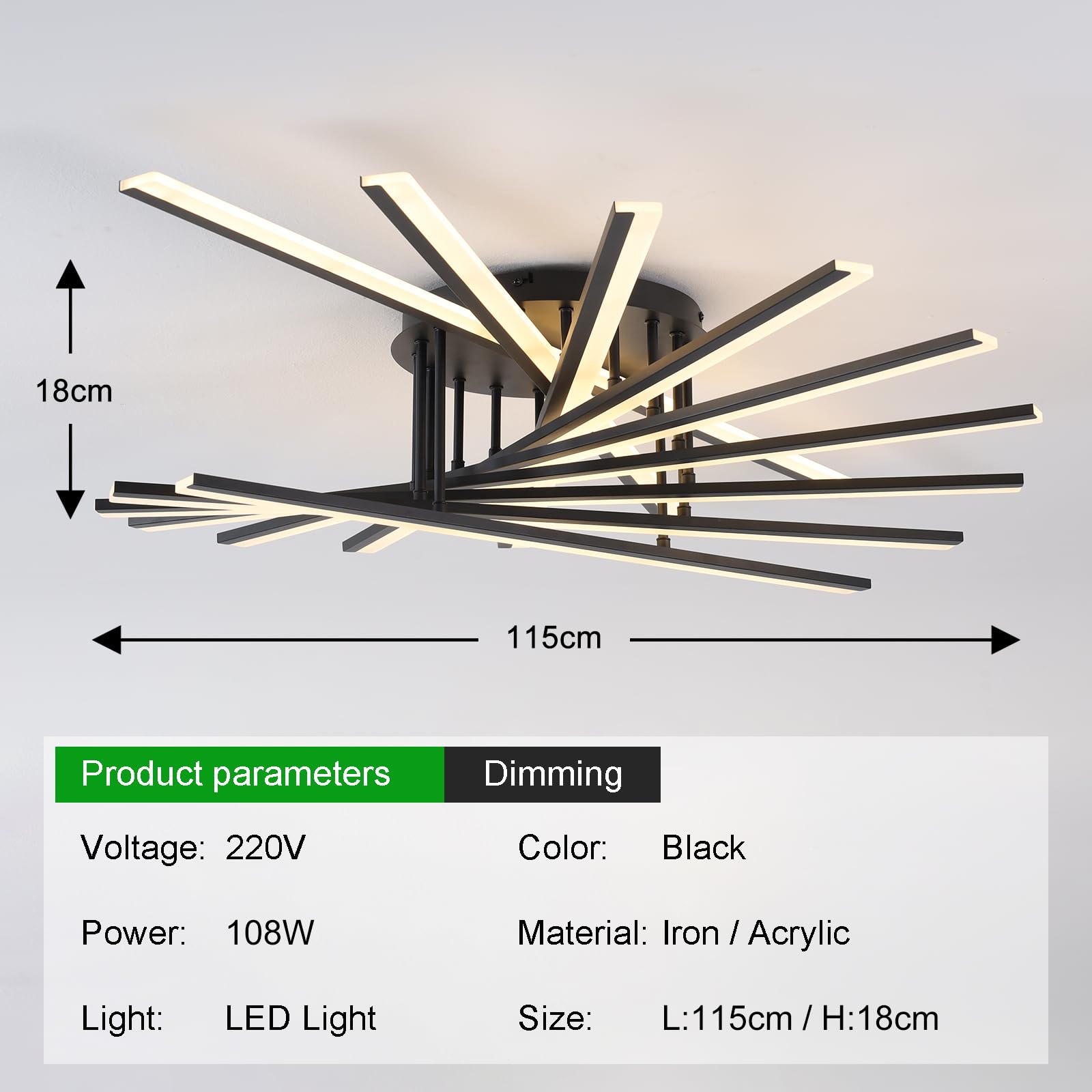 Plafoniera LED Moderna Lampadario Dimmerabile Lampadari Decorativa Plafoniere Multi-testa Con Telecomando per Soggiorno Camera da Letto Sala da Pranzo Cucina Ufficio Bar 9 Luminose Nero