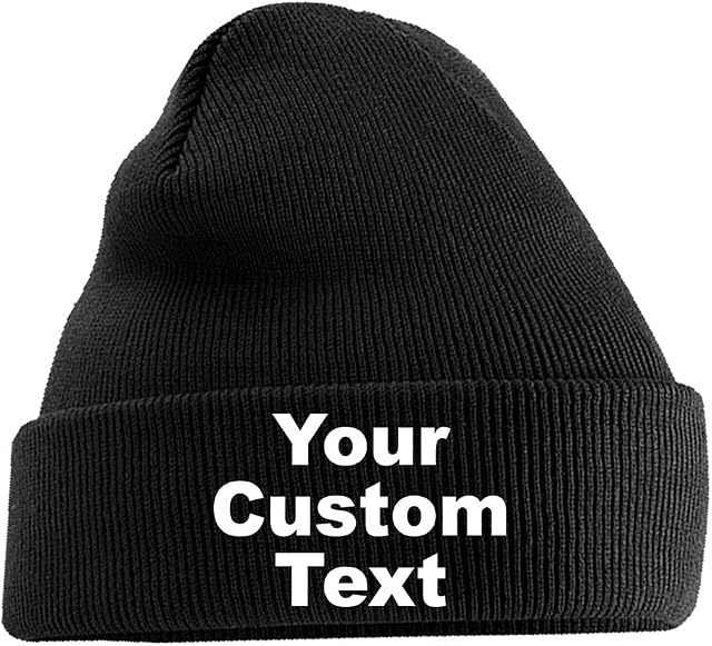 Custom Your Text Here Customised Beanie Lightweight Cozy Double-Layer Cuffed Warm Winter for Kids Teen Adults Unisex Beanie Hat