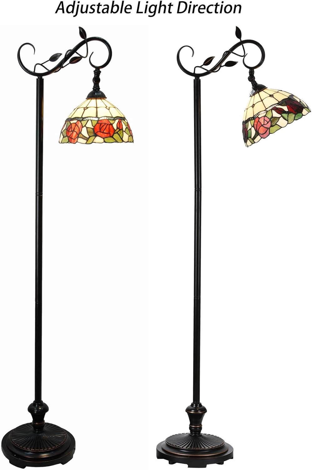 Bieye L10804 Rose Flower Tiffany Style Stained Glass Reading Floor Lamp 59.5 inches Tall, Red