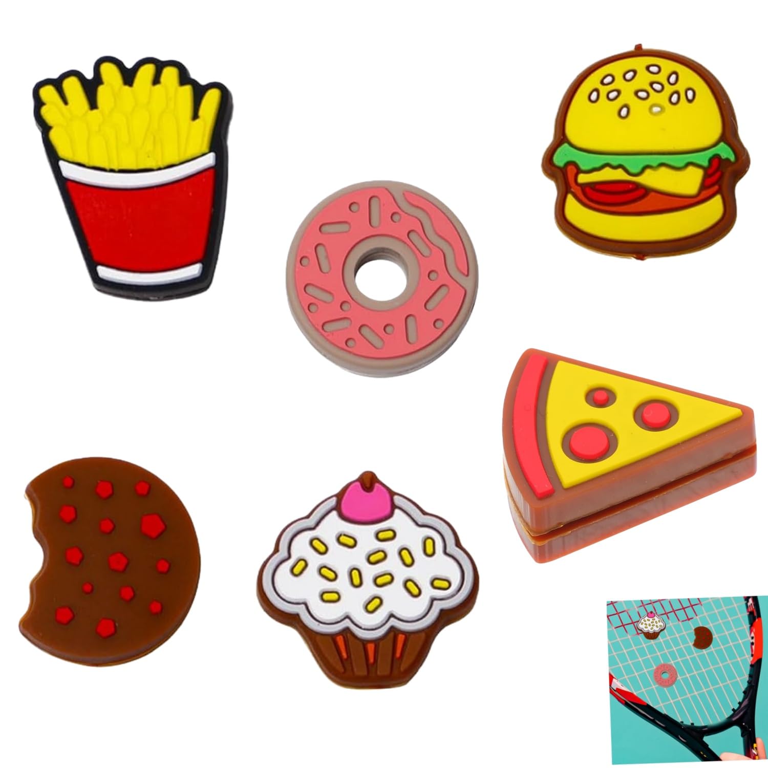 Amortiguador de Raqueta de Tenis 6 Piezas Silicona Antivibradores Hamburguesa Pastel Papas Fritas