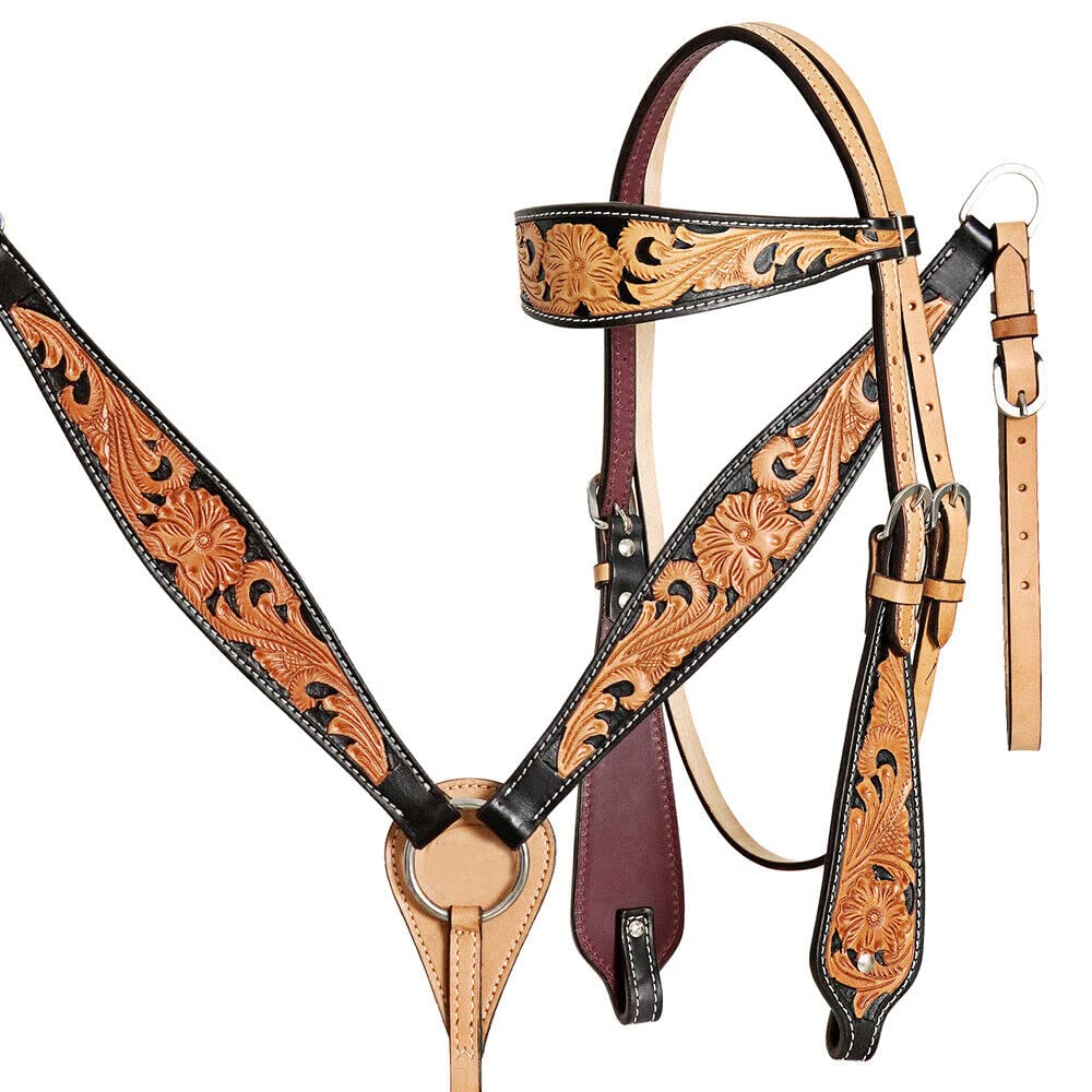 Western Horse Headstall Breast Collar Tack Set Pelle Floreale Tooled Fatto a Mano Pieno Cob Pony Pettorale ME-HBC-011 (Full)