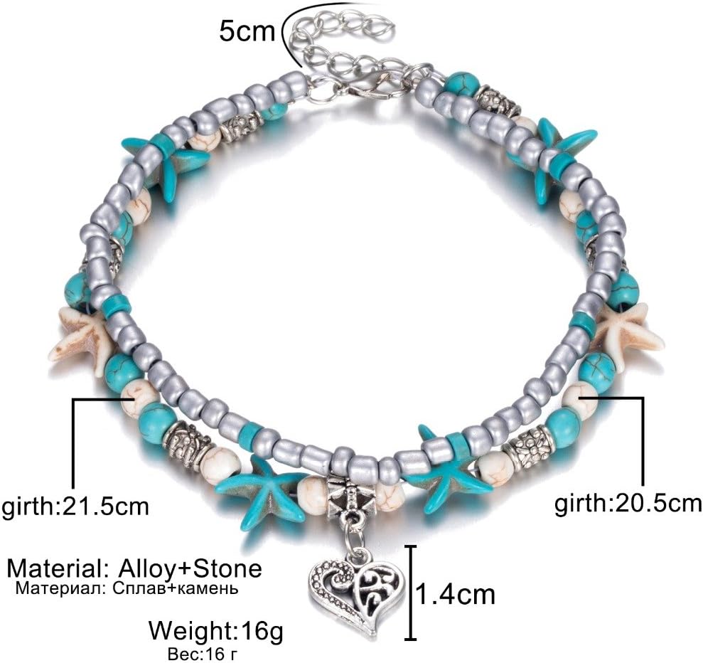 Blue Starfish Turtle Anklet for Women Multilayer Charm Beads Sea Handmade Boho Anklet Foot Jewelry - Image 2