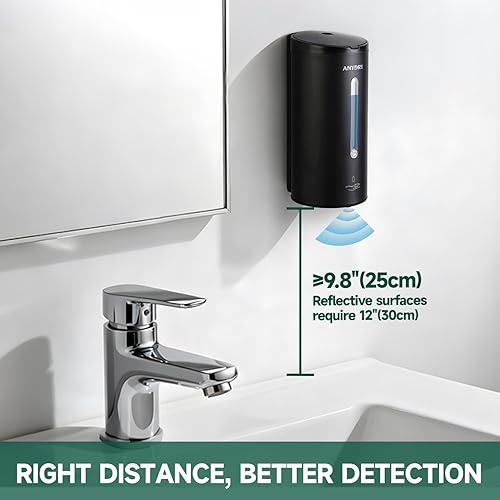 Miniatura 4 de Dispensador automático de jabón negro mate, montado en la pared, 25 onzas, gran capacidad para baños, garajes y talleres