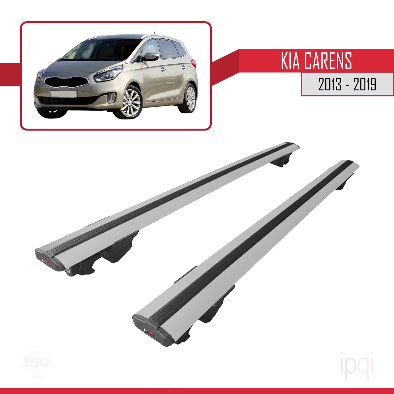 Compatible con Kia Carens 2013-2019 Hook Model Barras de Techo Auto Portaequipajes Barras Transversales Gris Aluminio 2 Barras