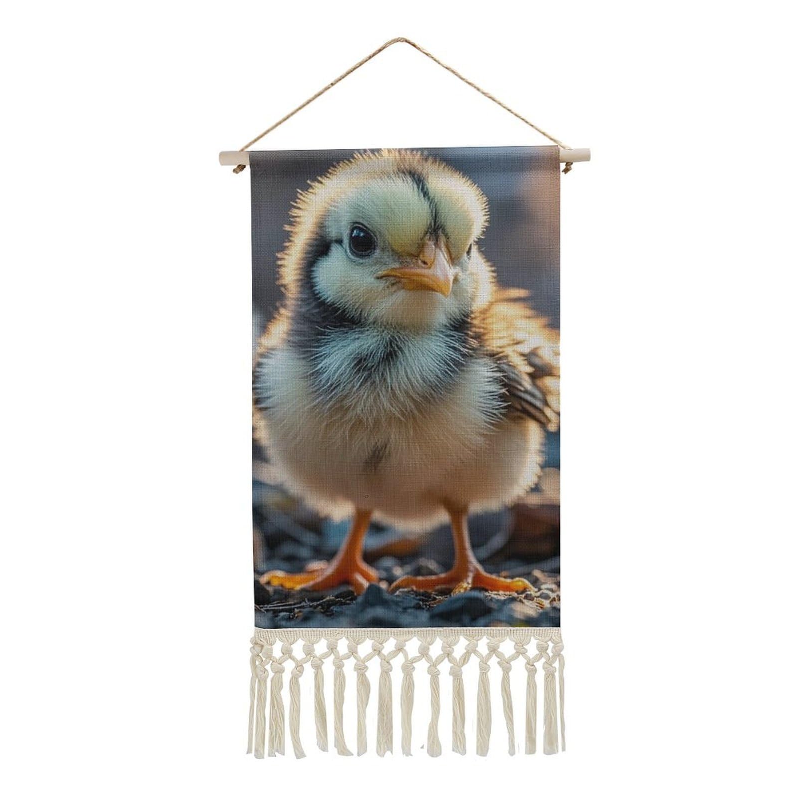 BTCOWZRV Cotton And Linen Hanging Poster with Tassels, Chicken Wall Hanging Tapestry Vintage Wall Art Painting Modern Artwork Decoration for Home Decor Ready to Hang 10x19.6 in