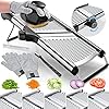 Gramercy adjustable mandoline food slicer mandoline slicer for kitchen mandolin potato slicer tomato slicer carrot slicer onion slicer stainless steel including one pair cut resistant gloves  urban country home decor