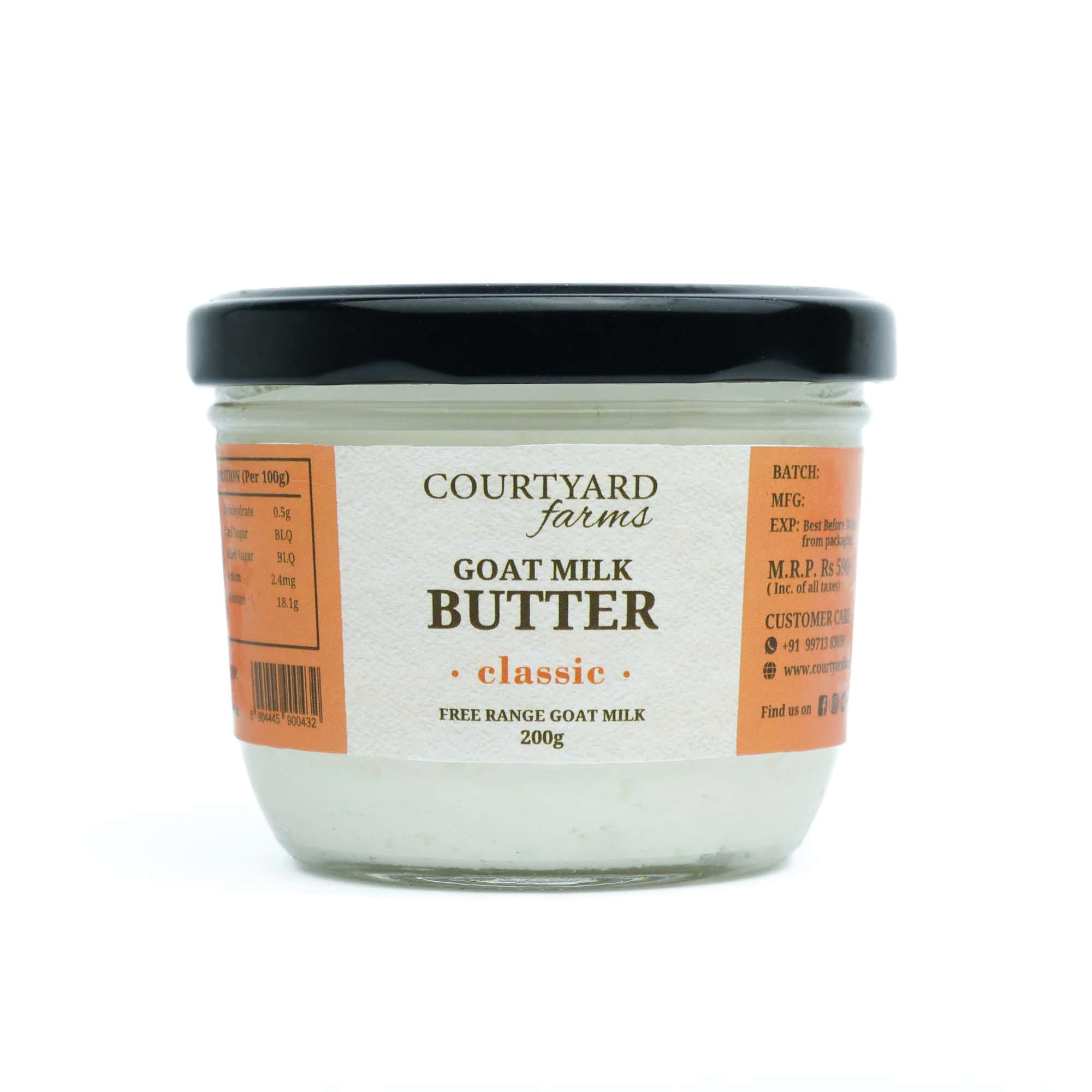 Courtyard farms Goat Milk Butter (Classic) I Traditional Hand Churned I Free Range Goat Milk 200g I Glass Packaging