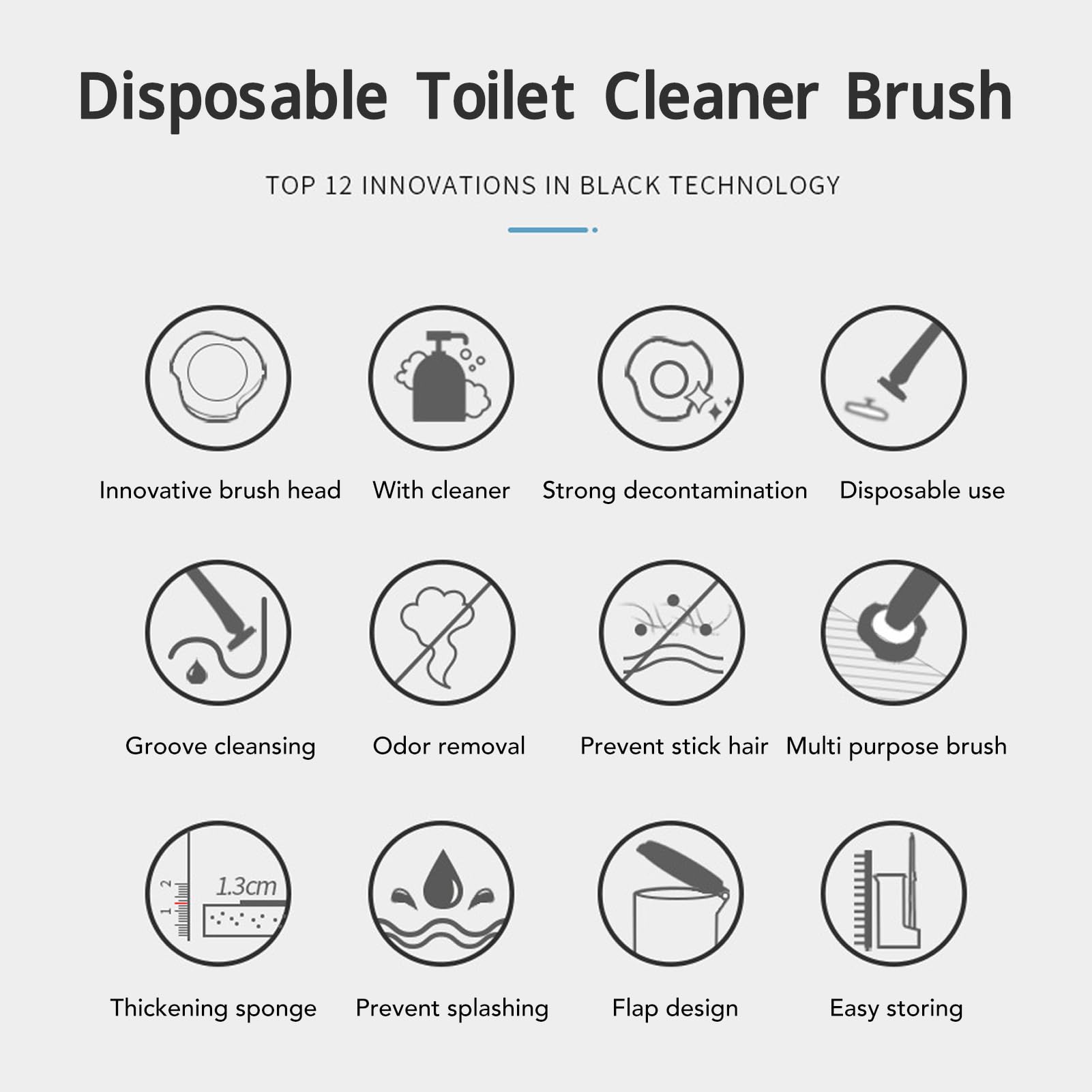Spazzola per la pulizia della toilette monouso, 16 pezzi Liquido detergente con testa a fungo, manico lungo igienico, Scopino monouso per lavabo per bagno