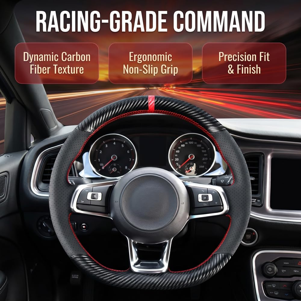 DIY Costura Fibra de Carbono Volante Cubierta para Volkswagen VW Golf GTI 7 MK7 Golf R Jetta 2.0T GLI 2015 2016 2017 2018 2019 2020 2021 Negro 15 Pulgadas Accesorios Interiores de Cuero