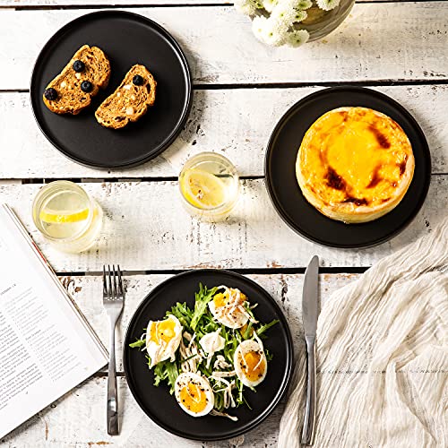 Amorarc Ceramic Plates Set Of 6, Matte Glaze 8.0 Inch Dishes Set For Kitchen, Dessert,Salad,Appetizer, Small Dinner Plates, Microwave & Dishwasher Safe, Scratch Resistant, Matte Black #TOP4