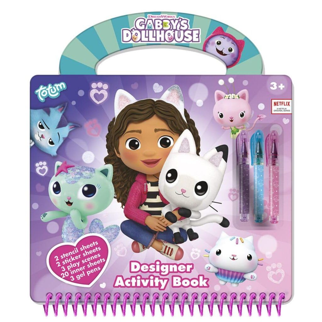 TM ESSENTIALS Totum Gabby's Designer Book - Painting Set for Children with Drawing Book, Pens and Stickers - Creative Set with Stencils and Carry Handle, Arts and Crafts for Kids Age 3+