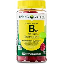 Spring Valley Vitamin B12 500mcg as Methylcobalamin - Raspberry Flavor - 100 Vegetarian Gummies - Energy & Metabolism Support with SUREFECT Organizer.