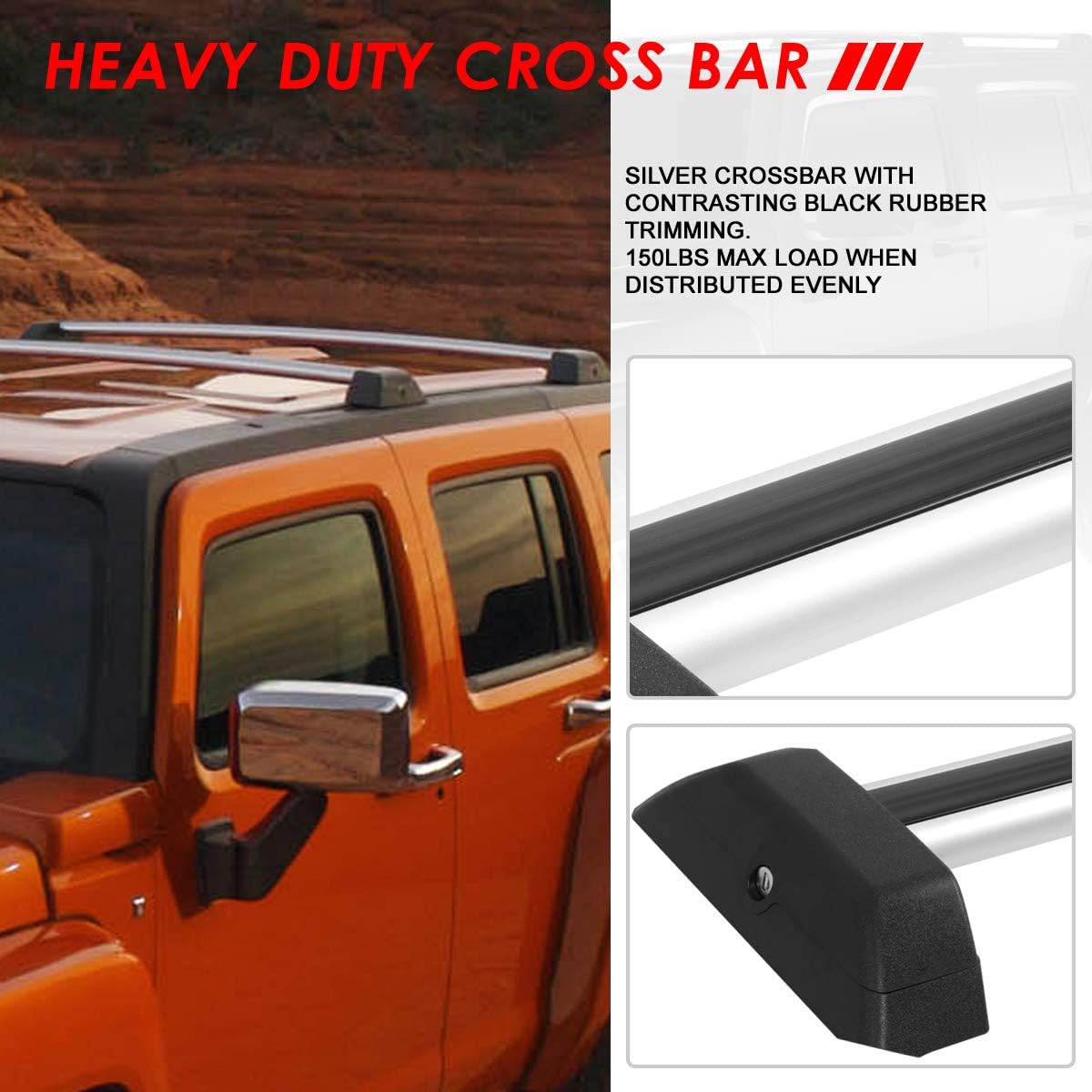 Auto Dynasty Roof Rack Cross Bars Compatible with 2006-2010 Hummer H3, 150lbs Rooftop Cargo Bars Aluminum Anti-Corrosion Roof Rails for Luggage Bike Kayak Racks