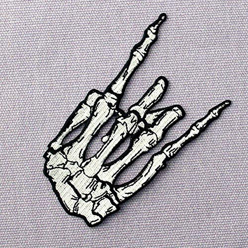 Punk Rock And Roll Skeleton Finger Heavy Metal Music Hand Symbol Sign Language Patch Embroidered Applique Badge Iron On Sew On Emblem #TOP2