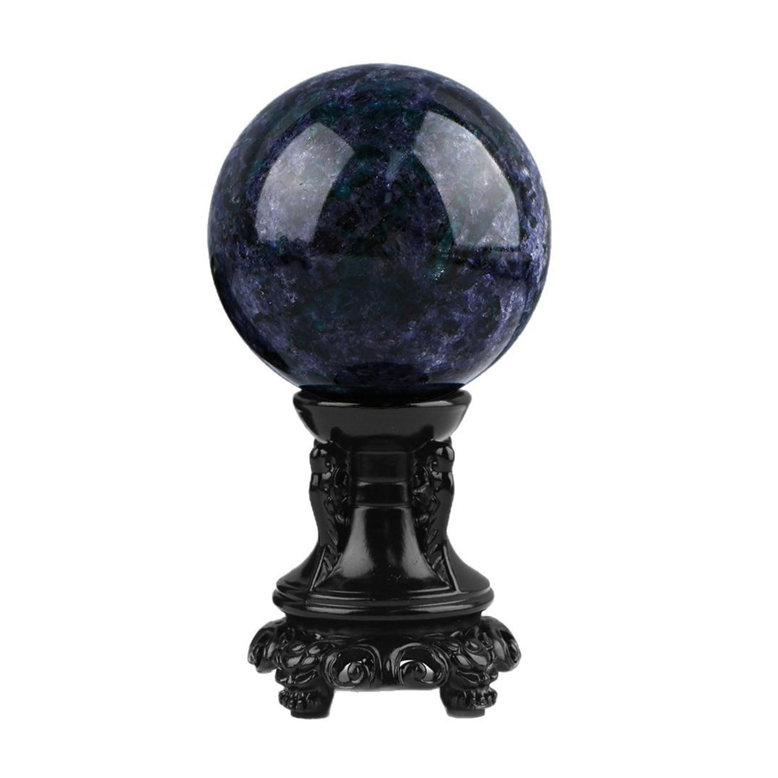 CNTUSRXT Cordierite Blue Apatite Symbiotic Ball Crystal Crystals Sphere with Wooden Stand for Divination Yoga Home Office FengShui Decoration,5~6cm Gemstone Stone