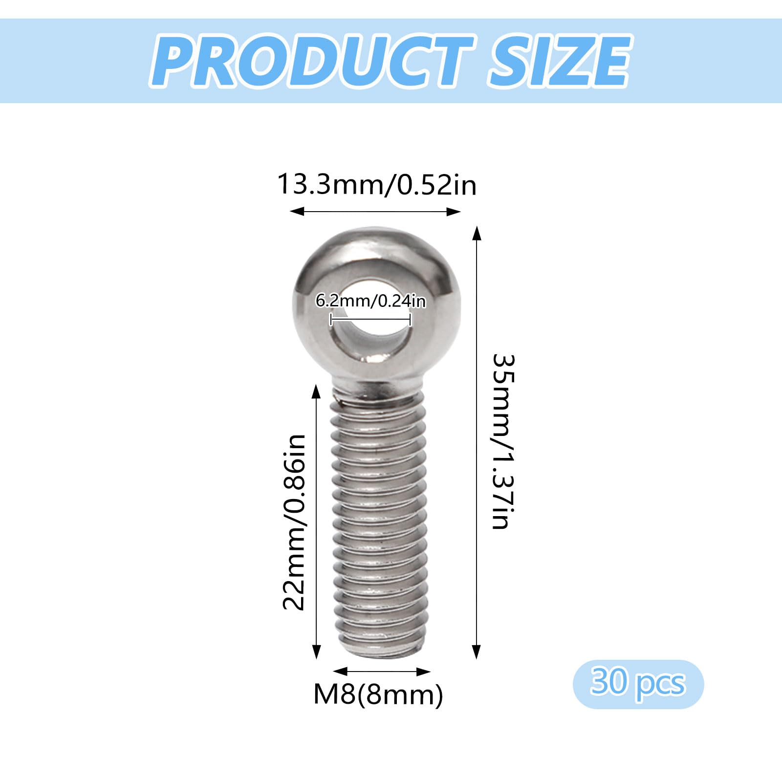 30 Pezzi Bullone a Occhiello M8 Inox Viti a Occhiello con Filettatura Bullone Girevole Vite ad Anello Piccole per la Produzione Automobilistica e il Collegamento di Tubazioni
