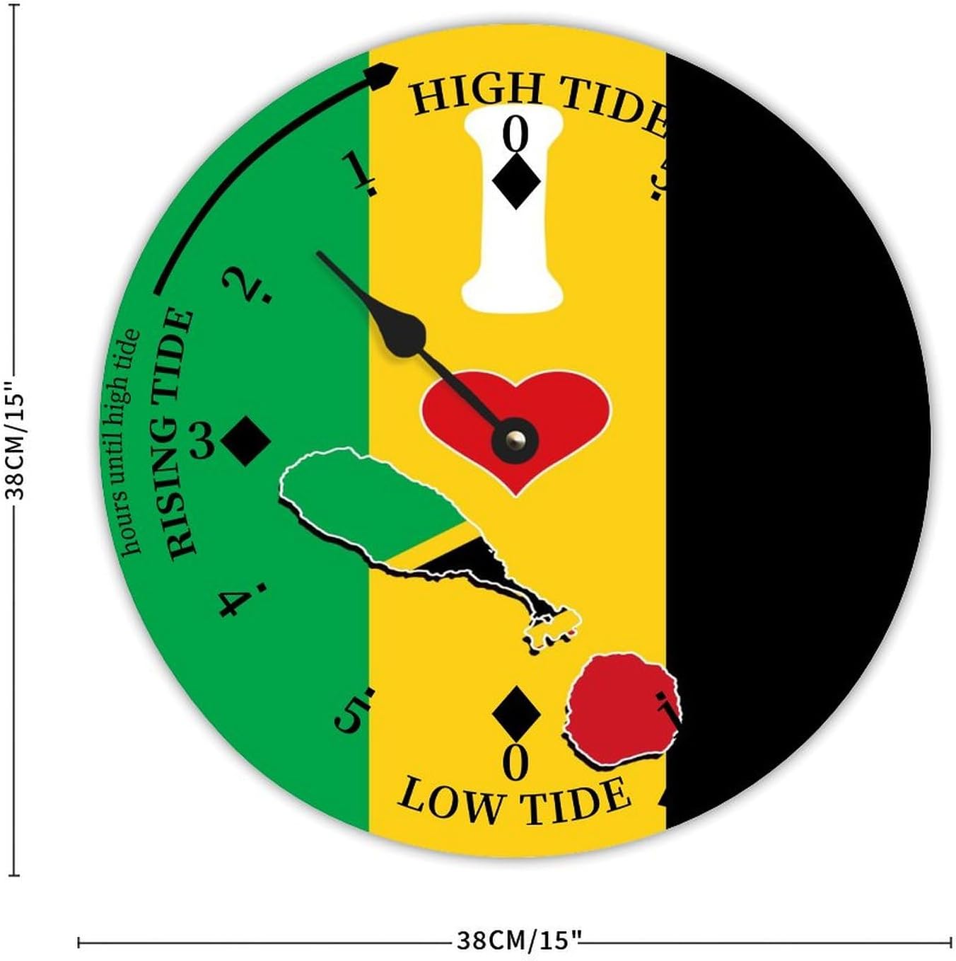Rustic Wood Tide Clock St Kitts & Nevis Flags Ocean Time Wooden Clock Wood Moon Tidal Clock for Wall High and Low Tide Movement Clock for Seaside House Cottage Hotel Camping 15x15 in