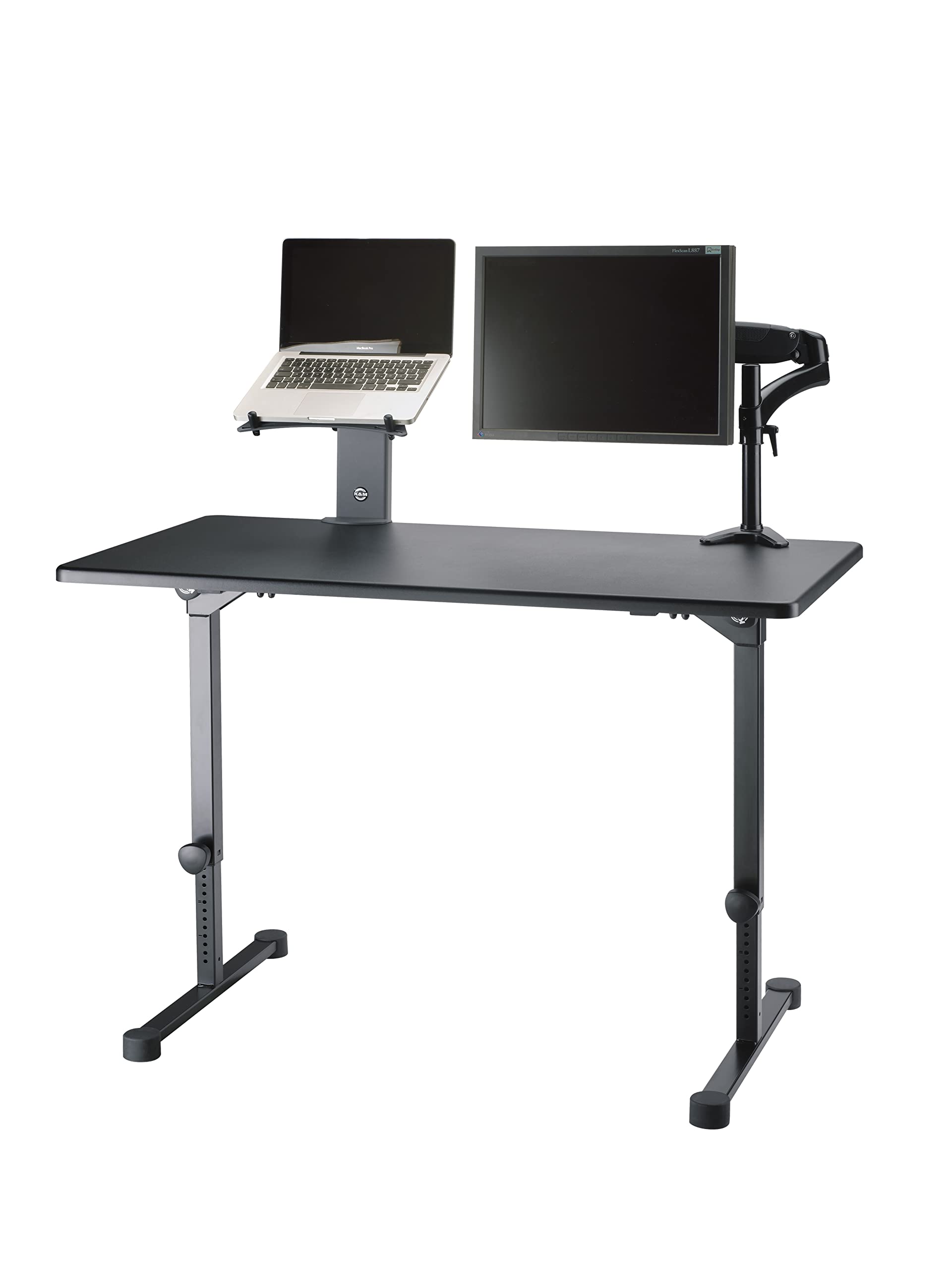 K&M 12170 DJ Tisch Schwarz - Klappbarer Eventtisch - Plattengröße 117 x 60 cm - schrittweise höheverstellbares Pult