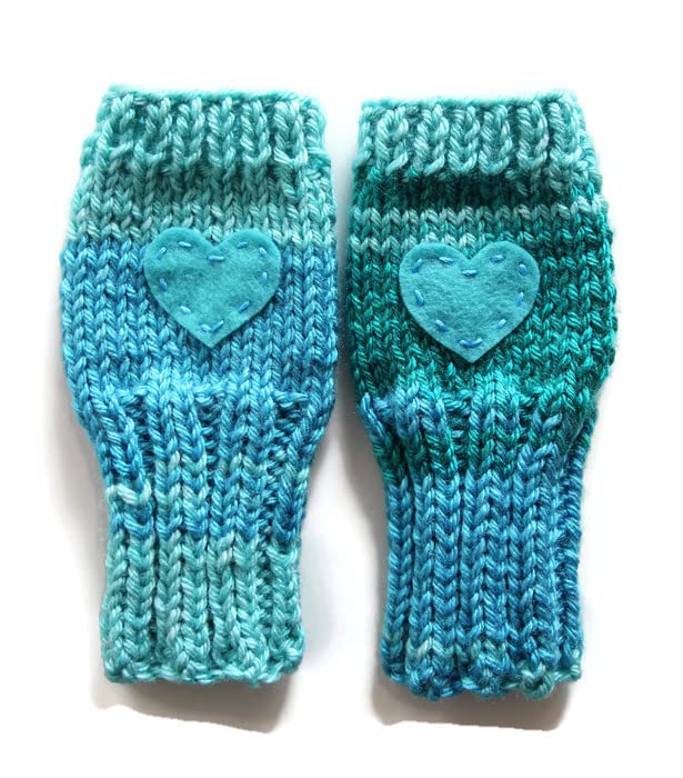Knitted Heart Fingerless Gloves for Toddlers Handmade