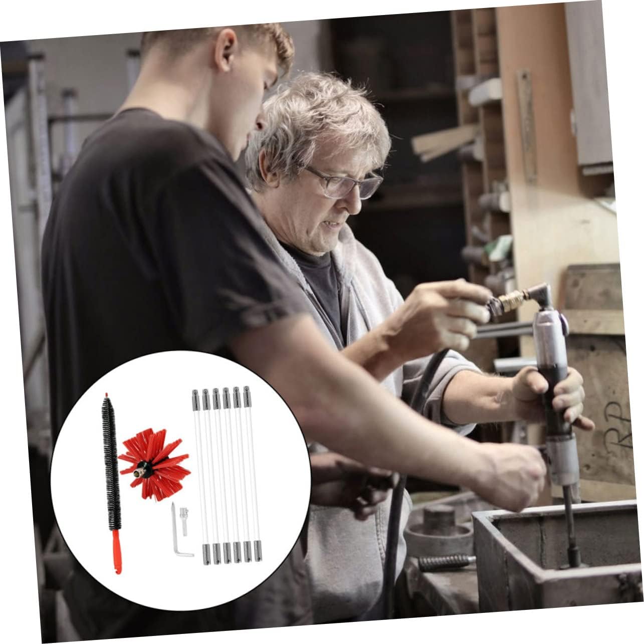 1 Set Flexible Chimney Brush Cleaning Kit Rods Inner Brush for Flue Dryer Vent Compatible with Electric Drills for Brick Chimneys Prevents Build Up Fires