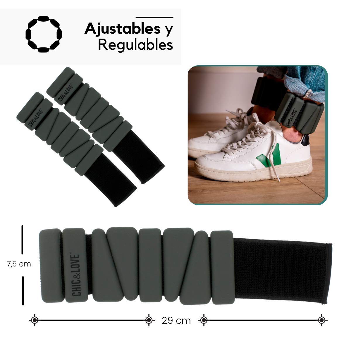 CHIC&LOVE | Set de Pesi per Caviglie e Polsi per Donna | Coppia 2x0.45 kg peso | Kit 100% regolabili | Per utilizzare ao Palestra, Fitness, sport , Running e Casa | Cavigliere Manubri per polso