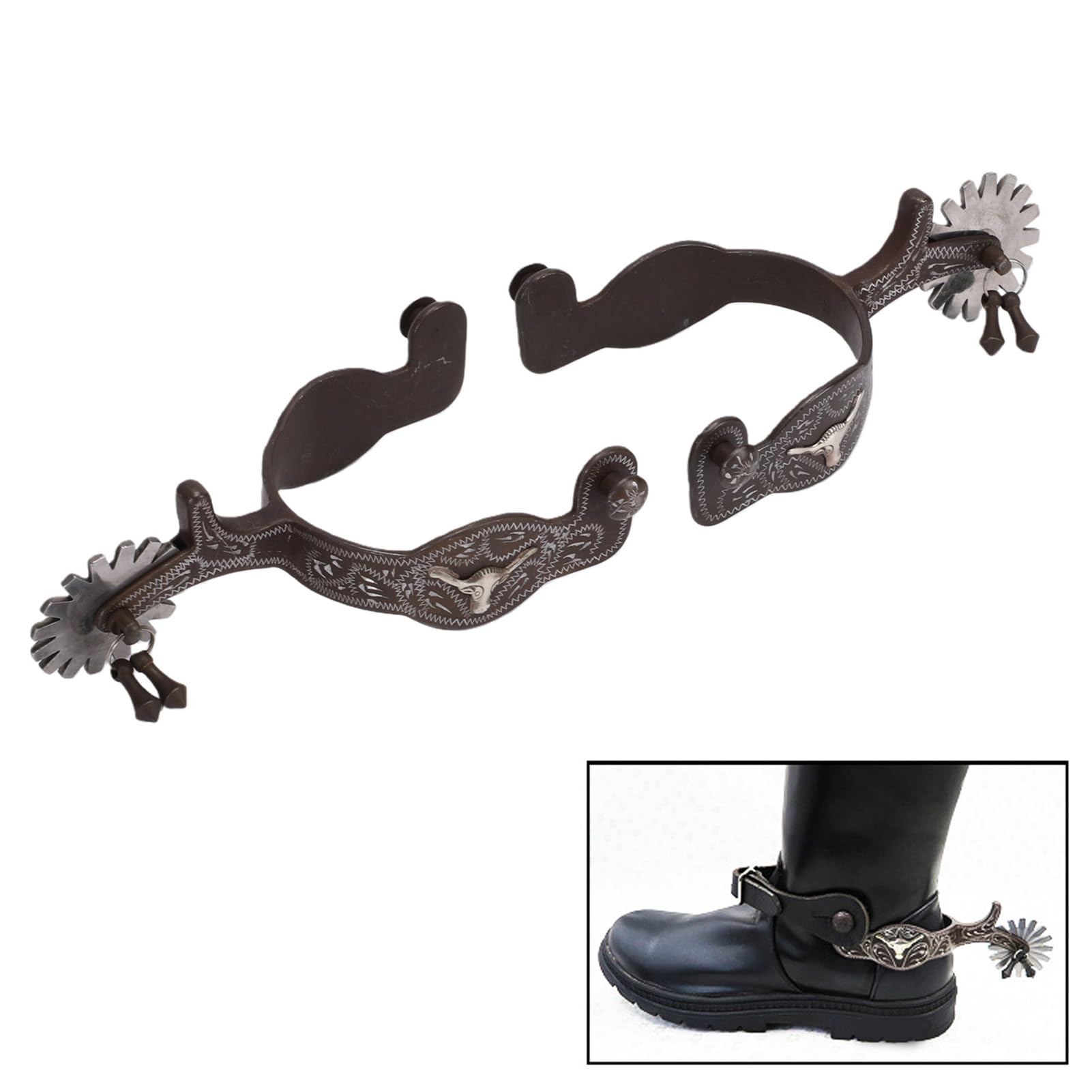 TOPINCN Espuelas Vintage para Caballo, Espuelas Antiguas con Incrustaciones Grabadas, for Equitación y Entrenamiento