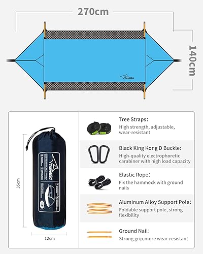 Miniatura 9 de Travel Bird Hamaca de camping con mosquitera y parasol extraíble, función 4 en 1, hamaca portátil grande para 2 personas, hamacas colgantes dobles