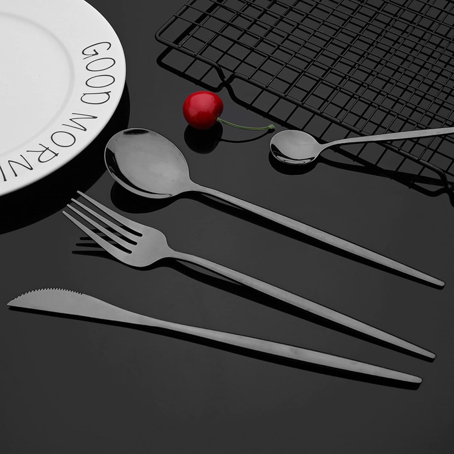 JASHII Silverware Flatware Set 24pcs Stainless Steel Black Cutlery Set with Premium Gift Box,Houswarming Gift with Knife Fork Spoon Teaspoon, Mirror Polished, Service for 6