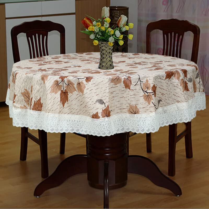 Image of Dakshya Industries Printed PVC Plastic Flowered 4 Seater Round Shape Table Cover (Size- 60 Inches Round)
