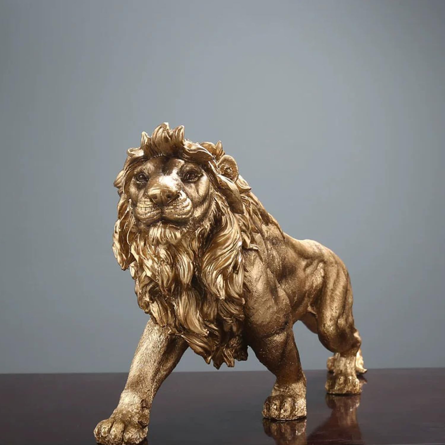 Statua di leone in resina, da collezione, 37 cm, scultura per casa, soggiorno, veranda, scrivania (oro, 37 x 10 x 18 cm)