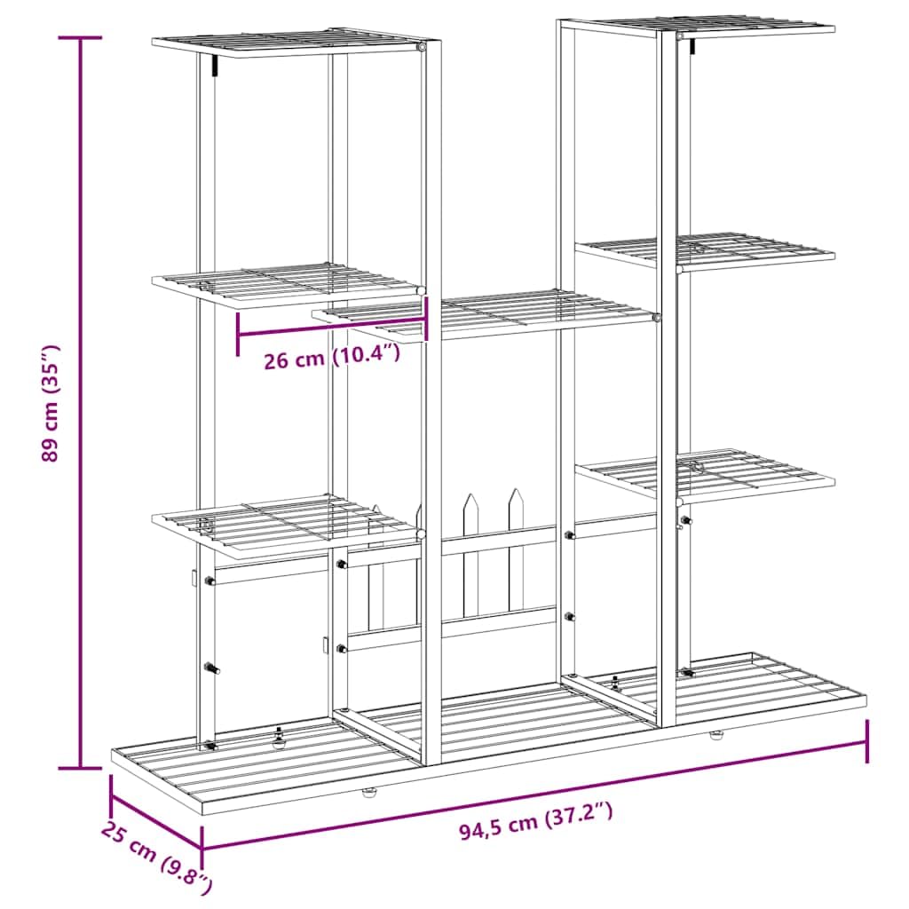 Blumenständer Metall 94,5x25x89 cm - Pflanzenregal Indoor und Outdoor, Pflanzentreppe Schwarz für Balkon, Wohnzimmer und Garten, Mehrstöckige Blumentreppe Eisen