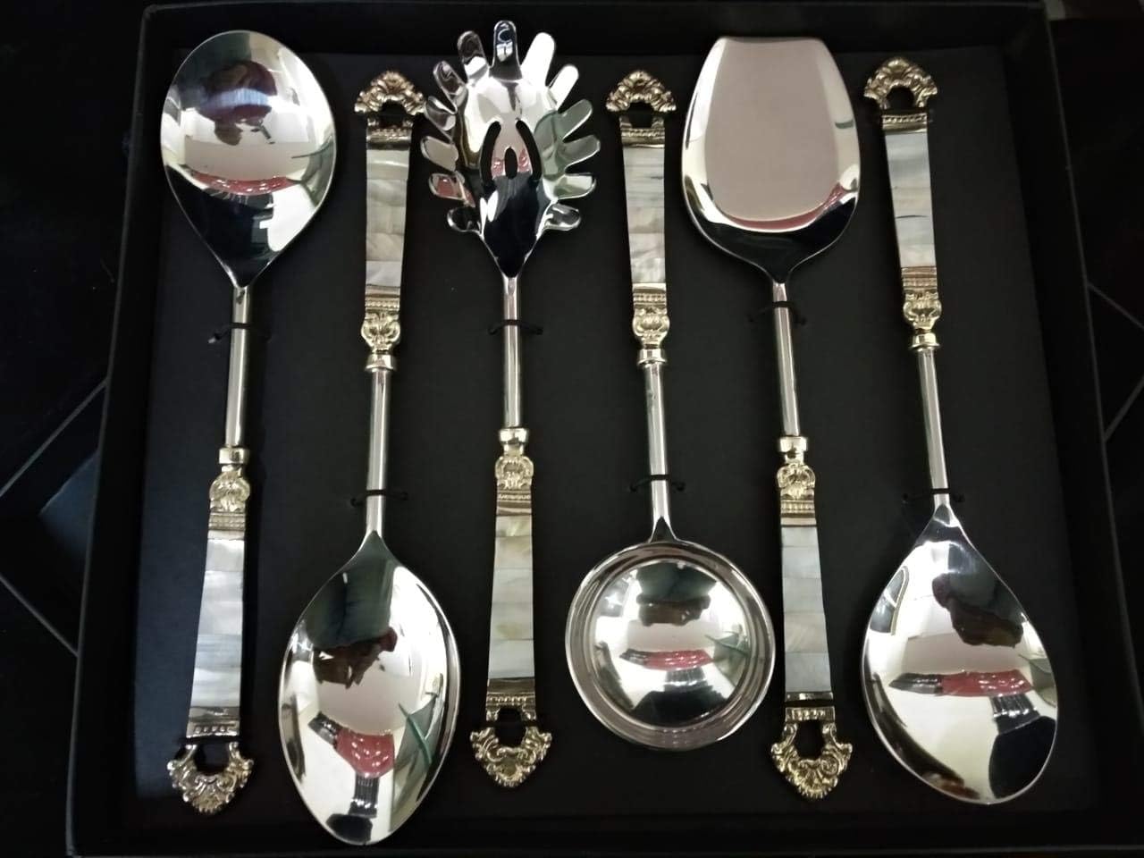 Designer Stainless Steel Serving Spoon Set of 6 Piece with Silver Finished