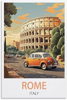Rome Italy Vintage Travel Poster 12x18inch(30x45cm) Canvas Wall Art Poster Prints, Bedroom Living Room Decoration Painting