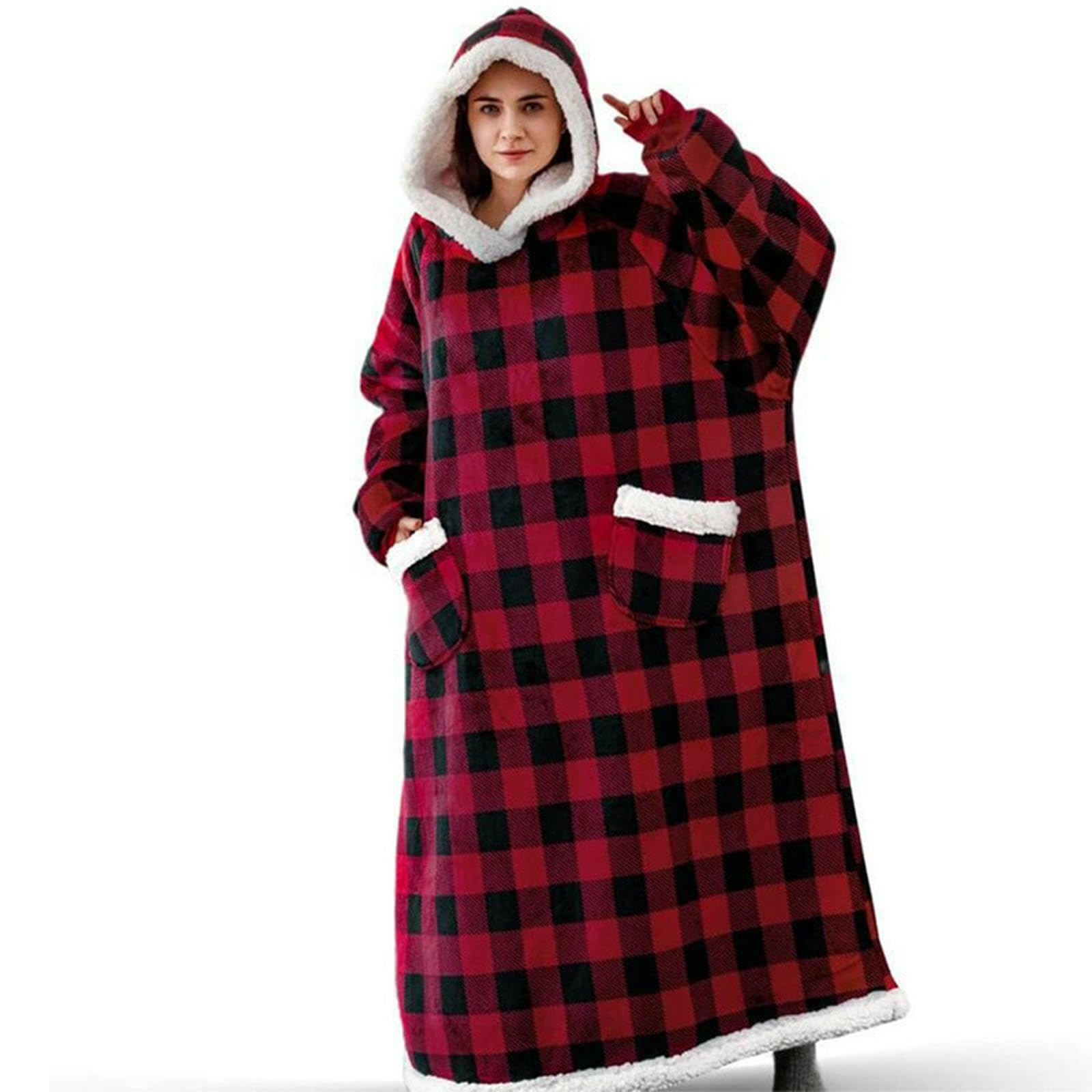 Pijamas Conjunto Otoño E Invierno Flannel Lambsker Capoled Pajamas De Ropa Casa Perezosa-enrejado-150 Longitud
