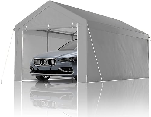 Miniatura 2 de Carport - Toldo resistente de acero de 10 x 20 pies, tienda de campaña portátil para fiestas de garaje, garaje portátil con paredes laterales y