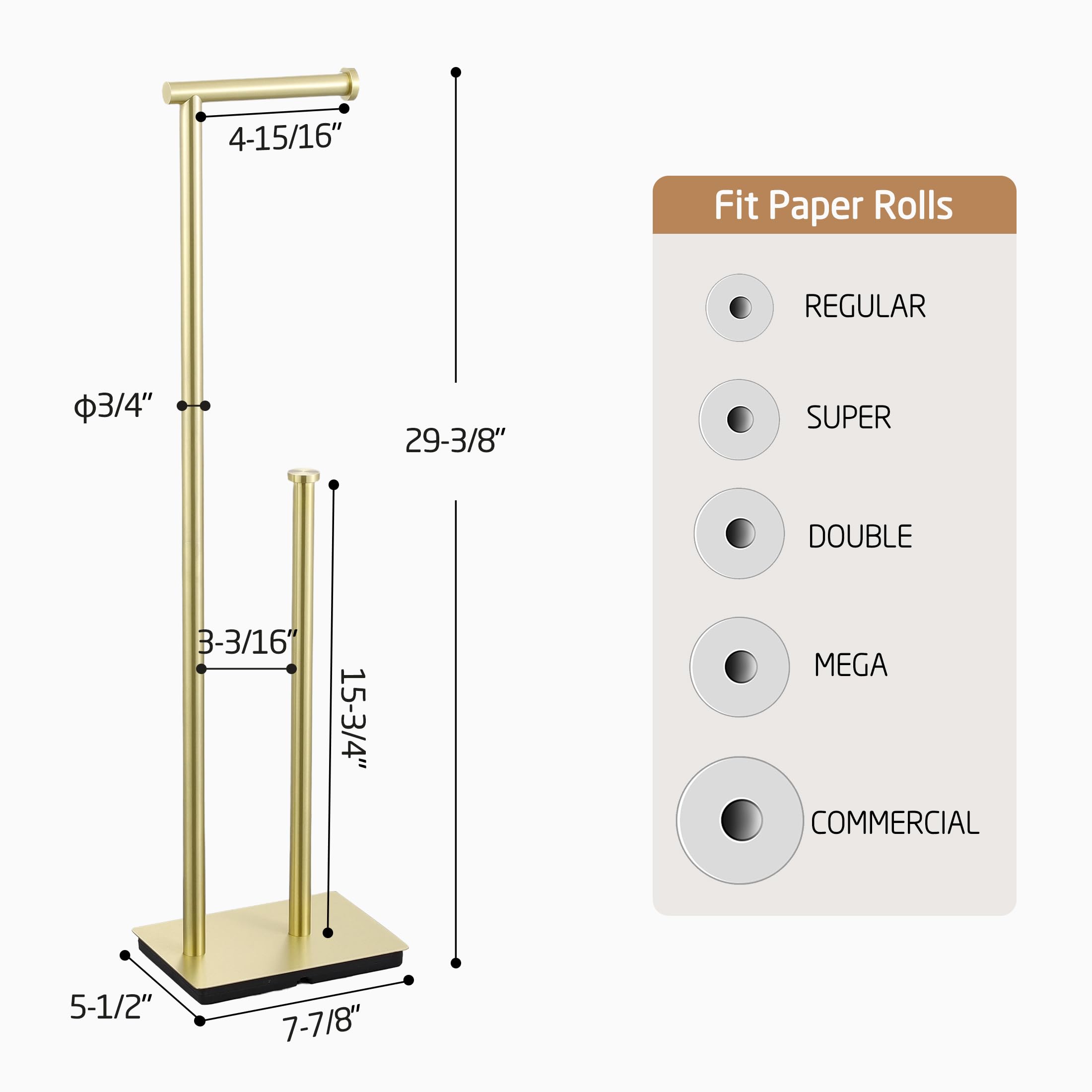 KES Portarollos Papel Higienico de Pie Portarrollos para Papel Higienico con Reserva Soporte Papel Baño Acero Inoxidable SUS304, Oro Cepillado, BPH286S1B-BZ
