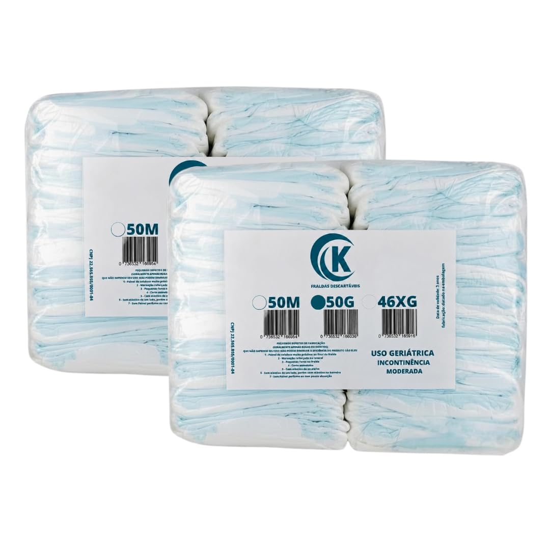 Kit com 2 Fralda Geriátrica Adulto Segunda Linha com 50 Unidades Tamanho Grande