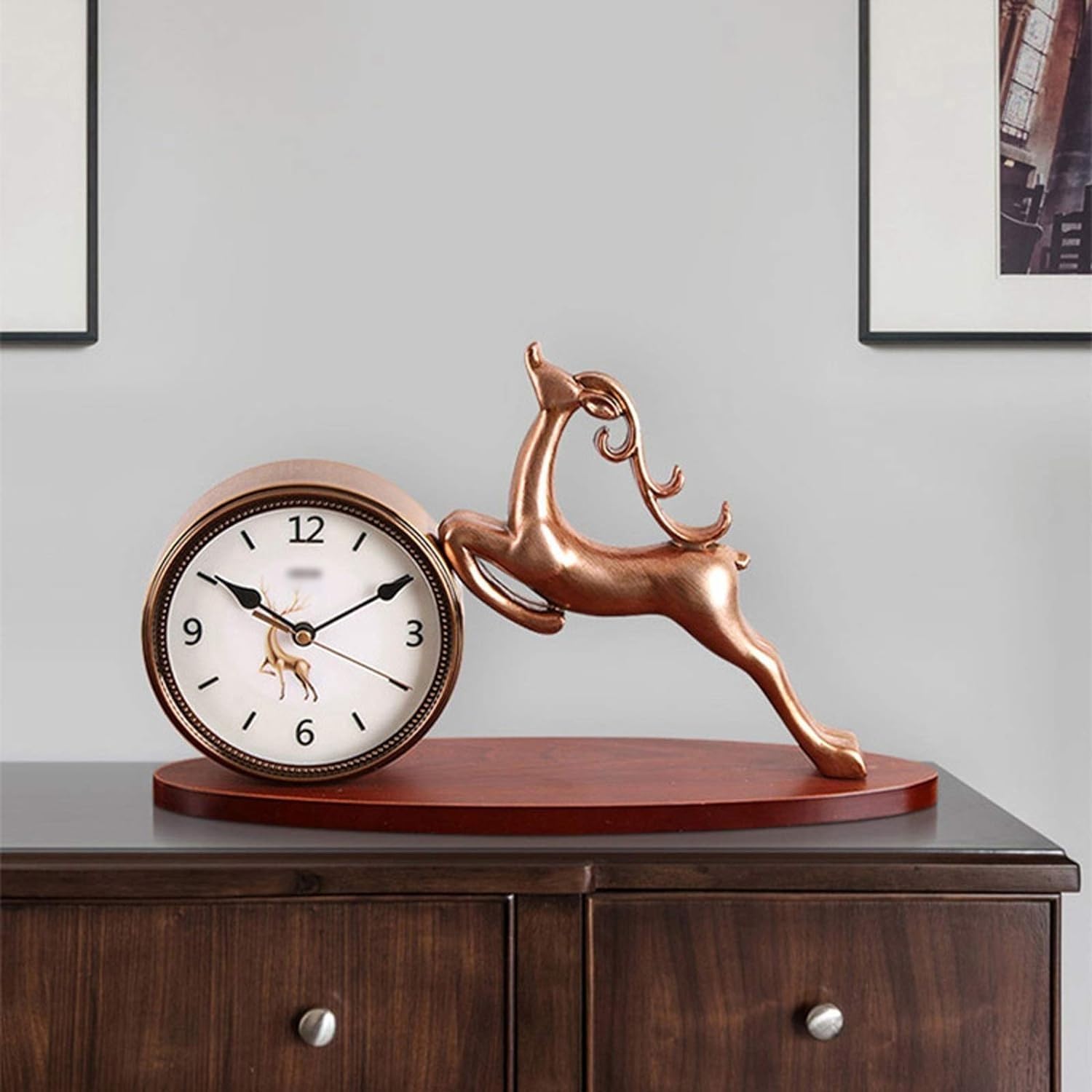 Mantel Clock Living RoomTable Clocks, Silent Non Ticking Retro Deer Sculpture Art Desk Clock for Living Room Bedroom Office