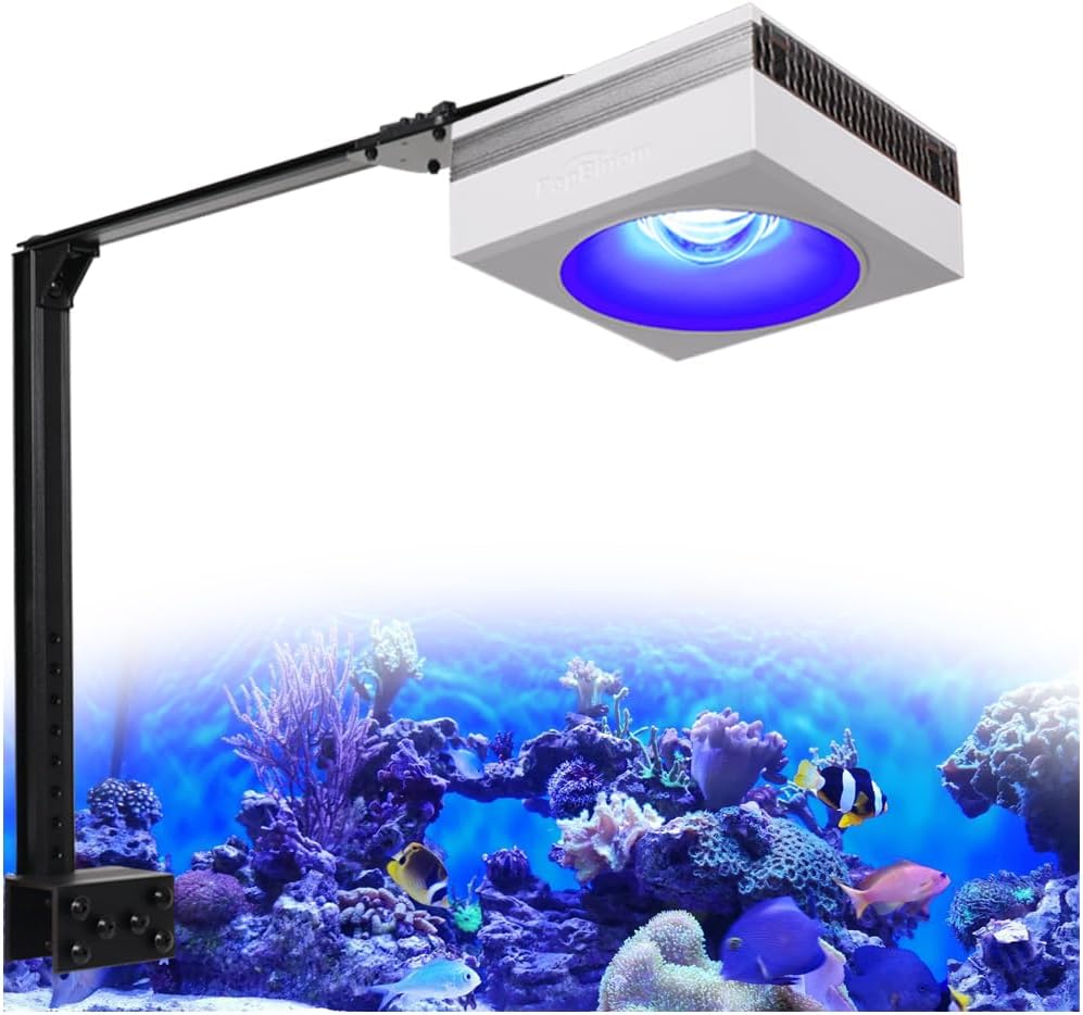PopBloom WiFi Led Aquarium Reef Light 100W, Smart-APP Control Marine Tank Lighting Full Spectrum for Saltwater SPS/LPS Coral Fish Tanks (1 WiFi lamp with arm kit)