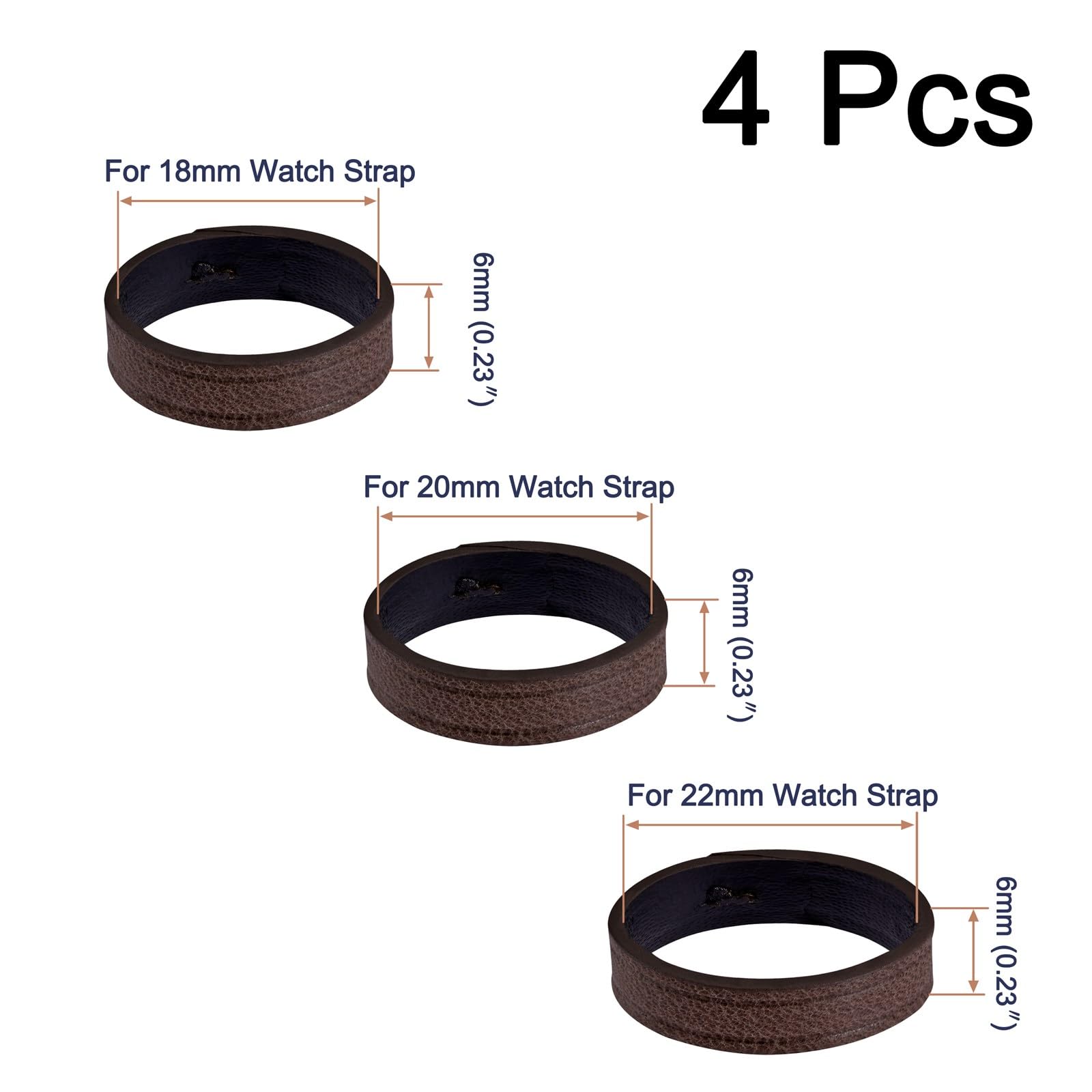 Correas de reloj, 4 correas de reloj de cuero de repuesto de 0.709 in (negro + marrón oscuro) 5