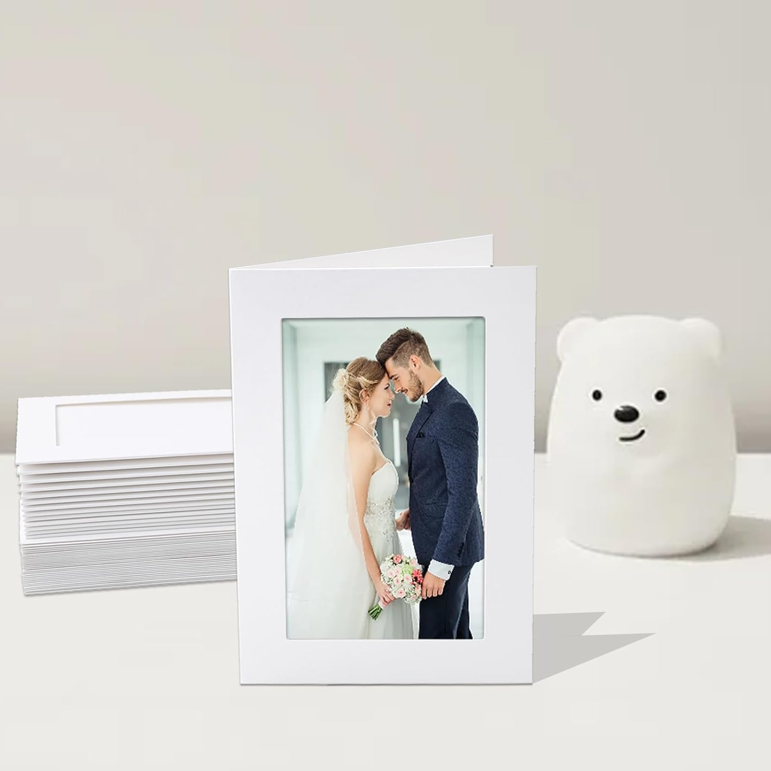 Silunkia 60 Packs White Photo Frame Cards with Envelopes for 5 x 7 Picture, Paper Picture Frames, Photo Folders with Self Seal Envelopes for Classroom DIY Birthday Christmas Wedding Postcards